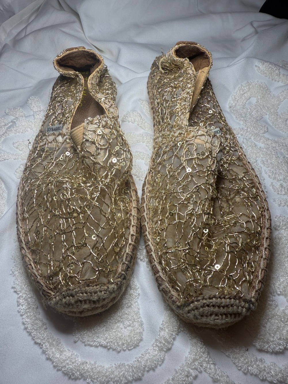 Sequin Crochet Espadrilles Slip-Ons - Gold